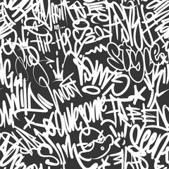 Vector graffiti tags seamless pattern, print design.