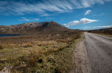 Breathtaking rural mountain landscape with sea and countryside in the distance. Could be used for inspirational and motivational content