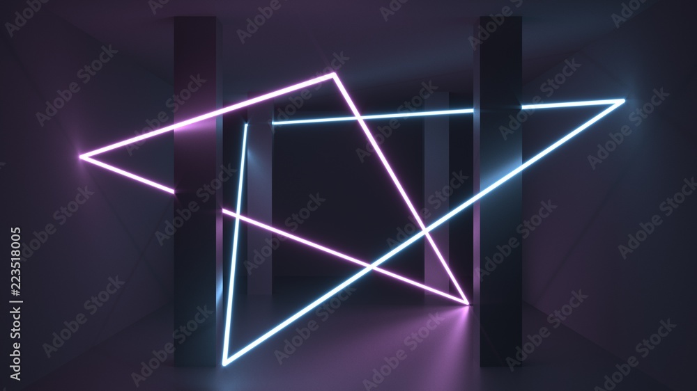 Poster 3d rendering. futuristic tunnel with bright neon light. artificial intelligence and virtual reality.