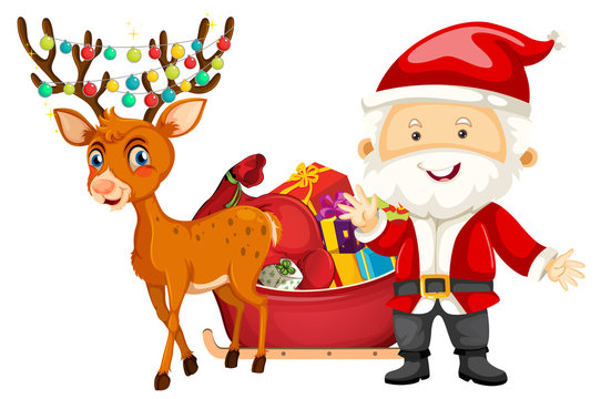 Santa and deer on white background