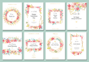 Beautiful card with flowers and gold lines