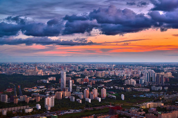 Fototapeta na wymiar Panoramic view of Moscow. Evening, sunset.