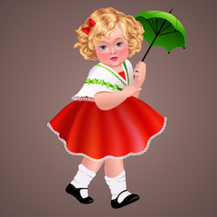 young girl walking with umbrella