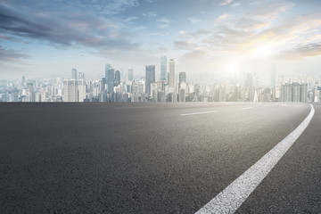Road pavement and Chongqing urban architecture skyline