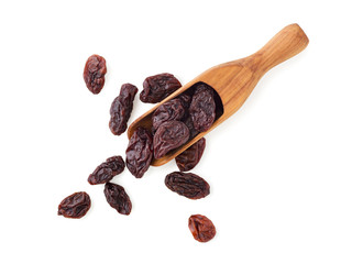 Raisins in wood scoop
