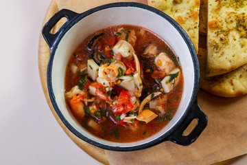 Seafood suop with bread