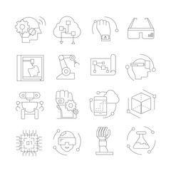 robotics and artificial intelligence icons, thin line