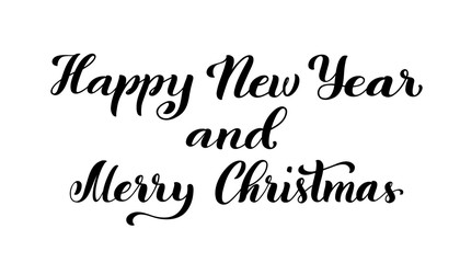 Merry Christmas and happy new year. Modern calligraphy quote with handdrawn lettering. Vector illustration.