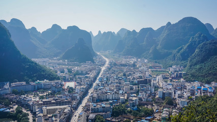 The village of Yangshuo from a bird's eye view. China