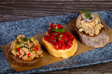 Delicious assorted bruschette