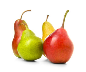 Ripe pears on white background