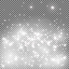 White sparks glitter special light effect. Vector sparkles on transparent background. Christmas abstract pattern. Sparkling magic dust particles