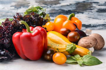 Various fresh vegetables on light table