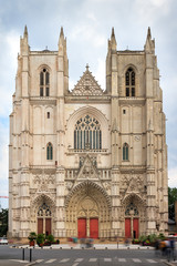 Fototapeta na wymiar Beautiful cityscape of the Nantes Cathedral, aka the Cathedral of St. Peter and St. Paul of Nantes (Cathédrale Saint-Pierre-et-Saint-Paul de Nantes), a Roman Catholic church in Nantes, France
