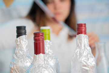 bottle of wine in the quality control laboratory