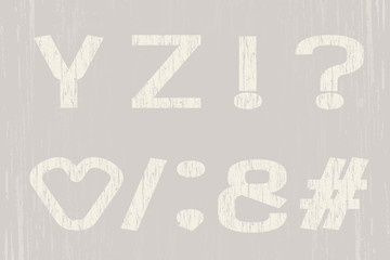 Alphabet grunge design. Vintage color style. Letters, punctuation marks. Monospaced font vector typography. EPS 10