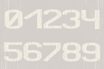 Alphabet grunge design. Vintage color style. Numbers. Monospaced font vector typography. EPS 10