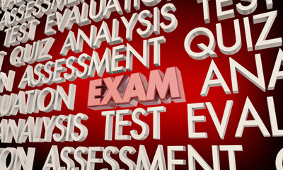 Exam Test Evaluation Quiz Assessment Word Collage 3d Illustration