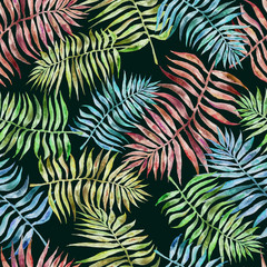 Fototapeta na wymiar Seamless pattern with leaves and brunches of tropical plants