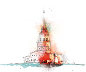 istanbul maiden tower illustration istanbul kız kulesi çizim