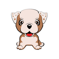 Happy cartoon puppy sitting, Dog friend. Vector illustration. Isolated on white background.