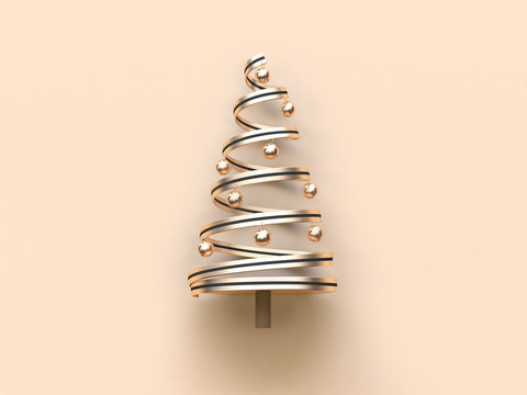 black gold abstract christmas tree ribbon ball 3d rendering