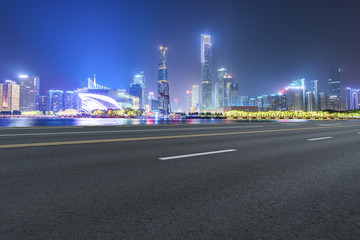 Road pavement and Guangzhou city buildings skyline
