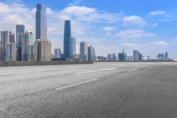 Road pavement and Guangzhou city buildings skyline