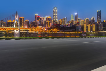 Road pavement and Chongqing urban architecture skyline