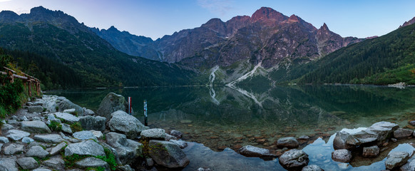 Lake in the mountain Panorama Morskie Oko sunrise © Alina