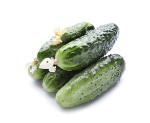 Fresh cucumbers on white background
