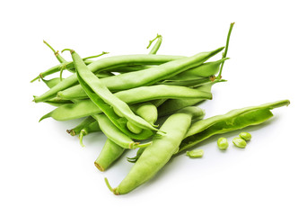 Fresh green beans on white background