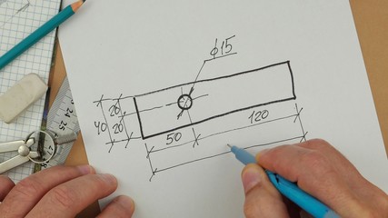 Sketching a rectangular detail and dimensioning on a sketch, designing