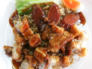 Crispy and Red Pork on Rice