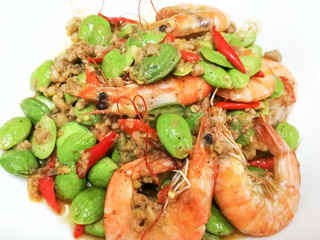 Fried pork with Sataw and Shrimp Paste