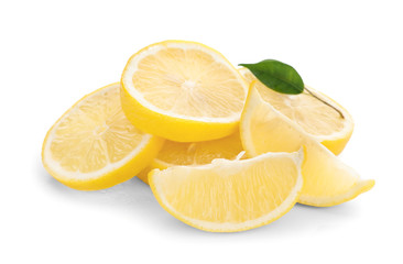 Sliced ripe lemon on white background