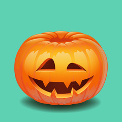 Halloween pumpkin face - creepy smile Jack o lantern, autumn holidays banner. Jack o lantern icon emotion. Vector illustration.