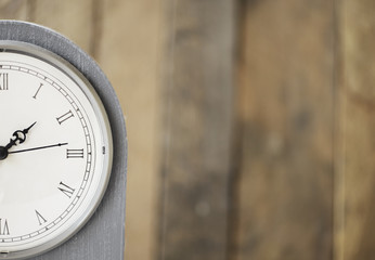 Retro alarm clock on a table.