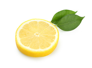 Ripe lemon slice on white background