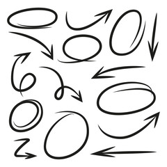 doodle arrows and circles vector set