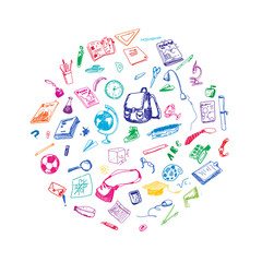 School objects. Hand drawn sketch doodle vector illustration.