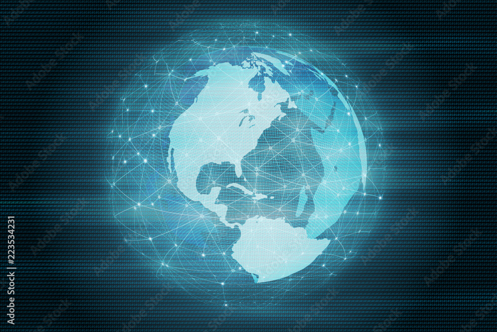 Poster fast moving technology driving the world. futuristic led globe sphere surrounded by global network c