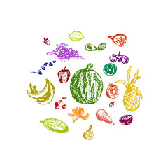 Fruits, healthy food. Hand drawn sketch doodle vector illustration.