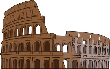 Naklejka premium Colosseum, handdrawn vector colorful paint with black outline on white background