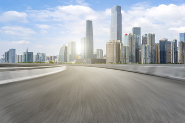 Road pavement and Guangzhou city buildings skyline