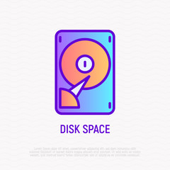 Disk space thin line icon. Modern vector illustration of hard disk.