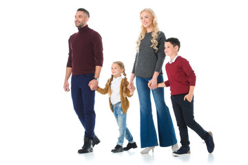 Fototapeta premium happy family holding hands with children, isolated on white