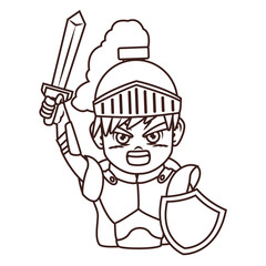 Warrior with sword videogame cartoon in black and white