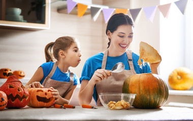 family preparing for Halloween.
