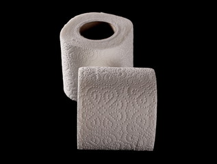 Toilet paper roll isolated on black background, clipping path